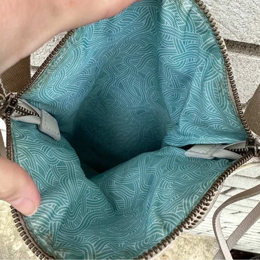 The Sak Silverlake Embossed Leather Crossbody Bag Stone Cream Floral Rivet Boho